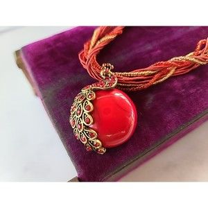 Red Peacock Pendant Necklace